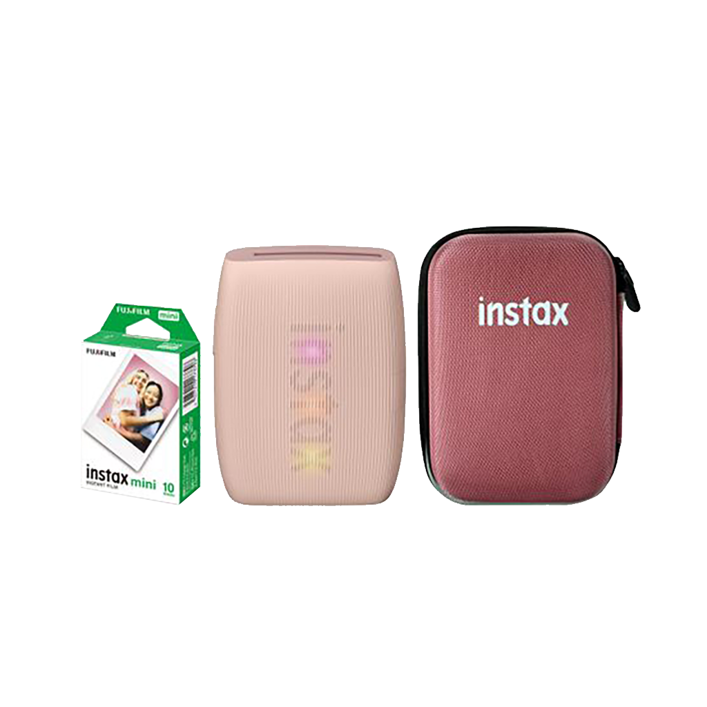 Fujifilm Instax Mini Link 3 Smartphone Printer with Case and Fujifilm Instax Mini Instant Film - Plain White (Rose Pink)