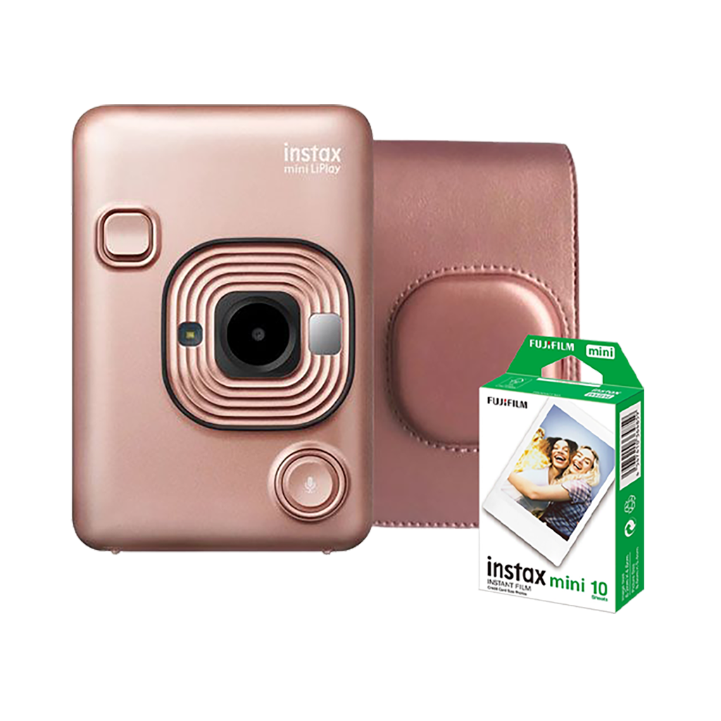 Fujifilm Instax Mini LiPlay Hybrid Instant Camera (Blush Gold) with 1 Fujifilm Instax Mini Instant Film and Instax LiPlay Case