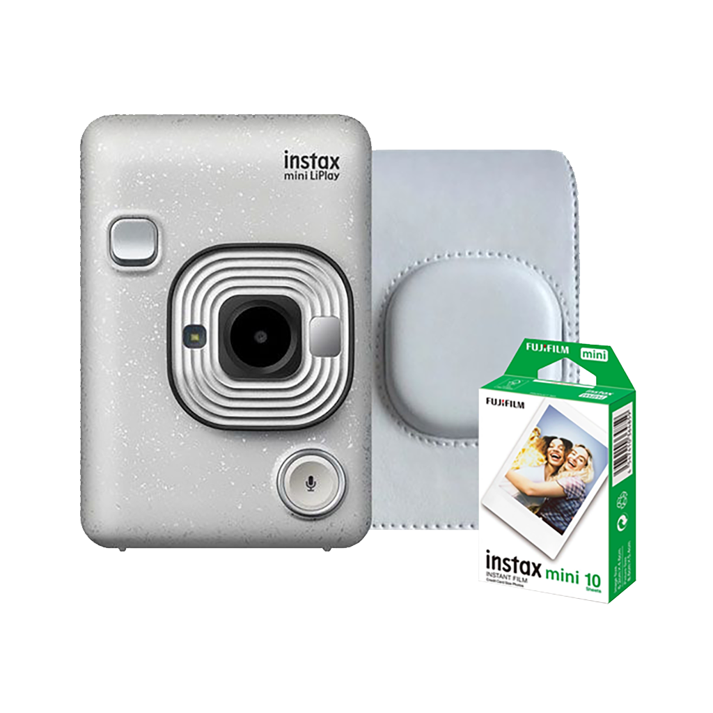 Fujifilm Instax Mini LiPlay Hybrid Instant Camera (Stone White) with 1 Fujifilm Instax Mini Instant Film and Instax LiPlay Case