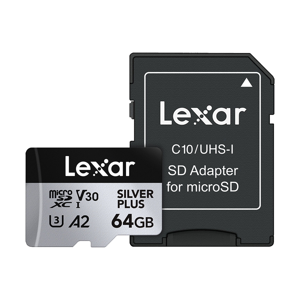 Lexar 64GB Professional UHS-I microSDXC Memory Card with SD Adapter (SILVER PLUS Series)