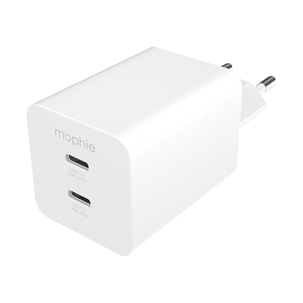 Mophie Essentials 50W Dual USB-C PD Wall Adapter (White)